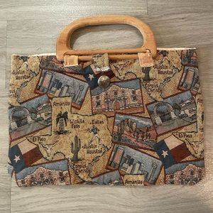 Vintage Texas Print Wooden handle bag purse